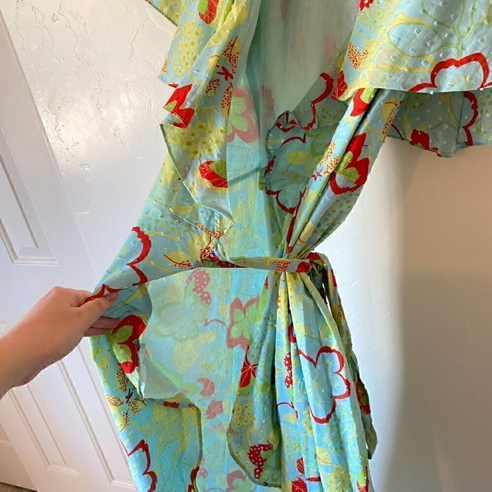 ModCloth Lift Your Wings Wrap Dress Sea Blue Floral - Picture 12 of 12